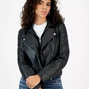 NWT Women's Guess Faux Leather Hooded Jacket